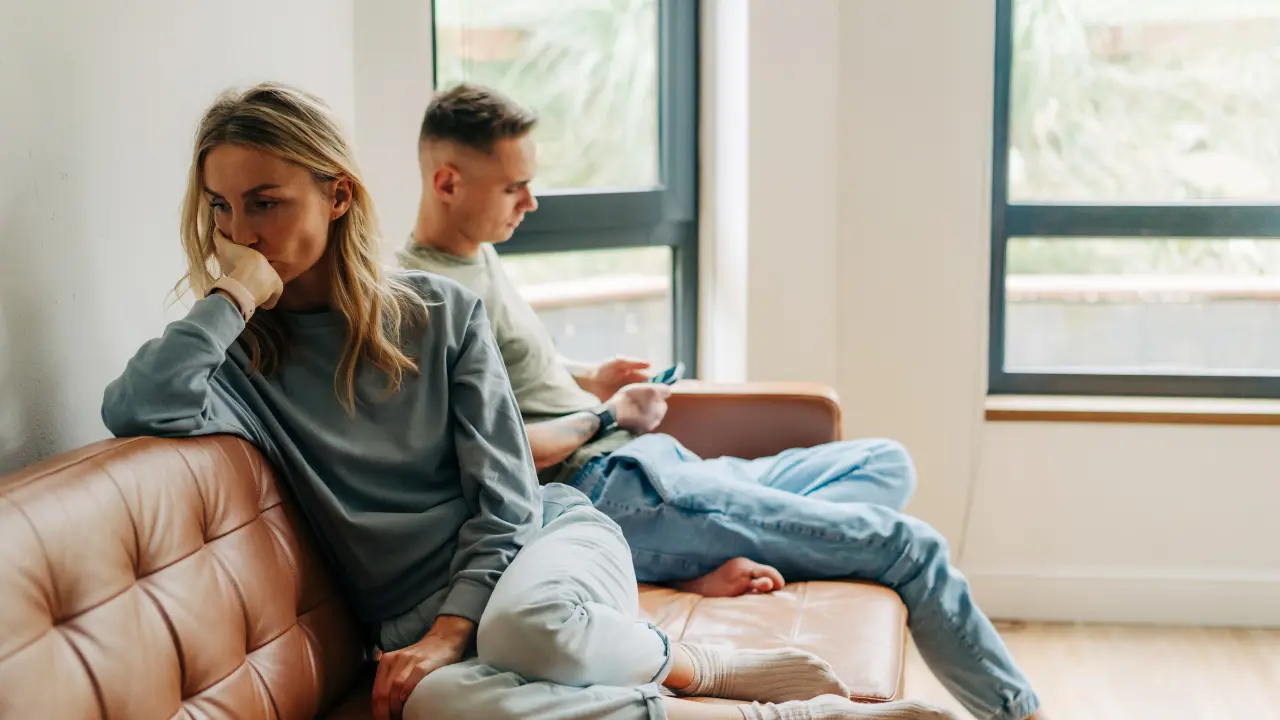 Couple Fight Man on Phone Woman Being Ignored